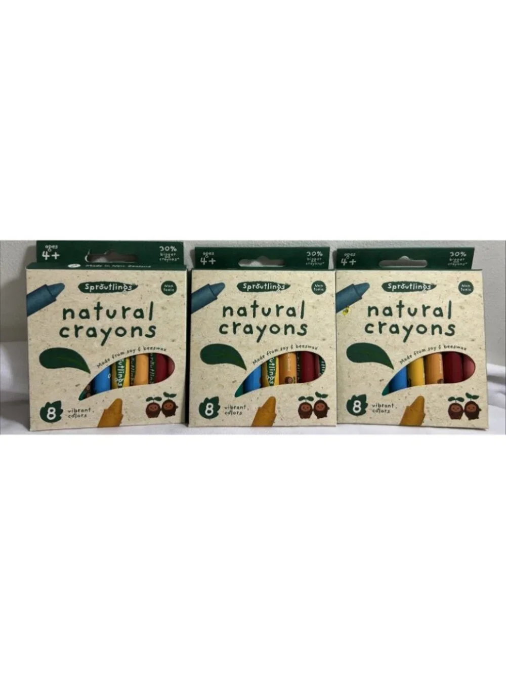 Sproutlings Natural Crayons Soy & Beeswax Blend, 8 Vibrant Colors Lot of 3 Boxes